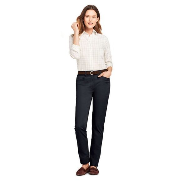 NWT LANDS' END WOMEN'S MID RISE CHINO PANTS STRAIGHT LEG BLACK 2 & 2P (PETITE) - Picture 2 of 15